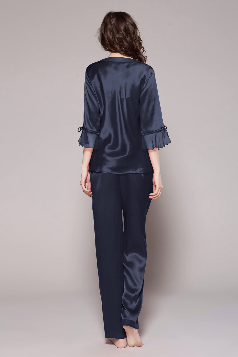 Conjunto de pijama de seda para mujeres con encaje