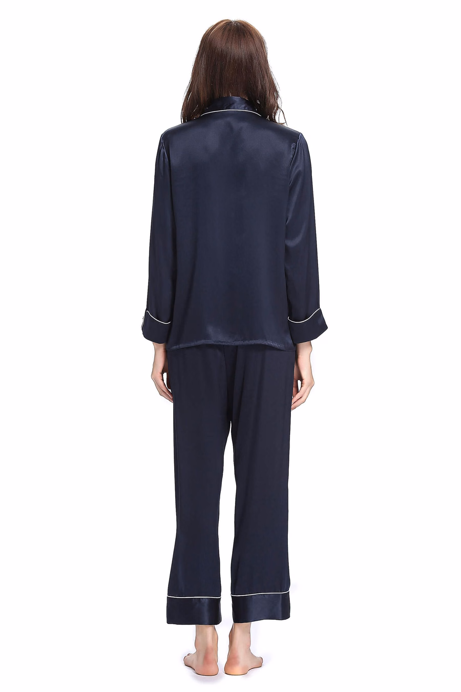 Conjunto de pijamas de seda para mujeres con trimado chic
