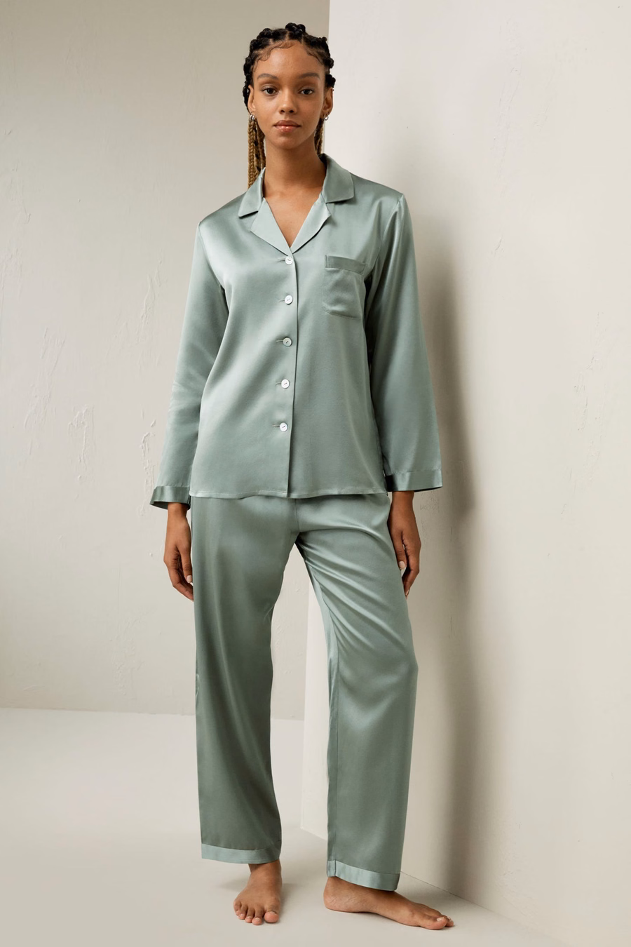 Conjunto de Pijama de Seda Completo para Mujeres