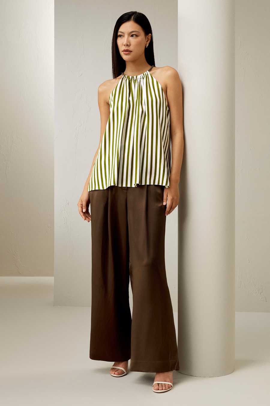 Top halter de seda twill