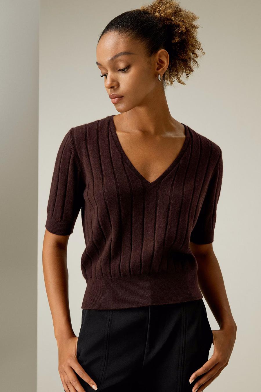 Camisa de Cachemira con Cuello en V