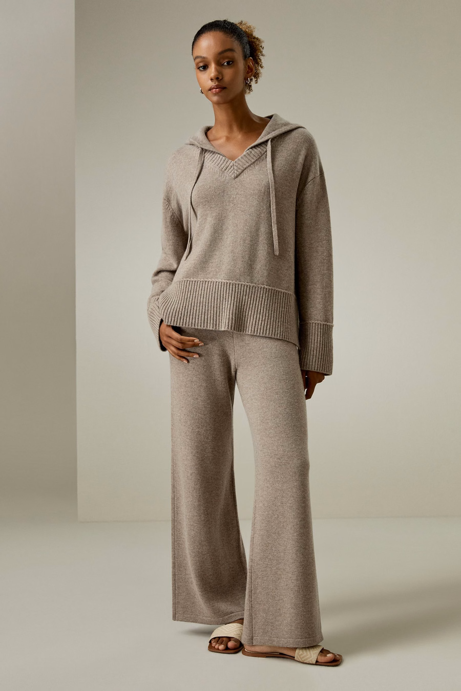 Pantalones de pierna ancha de jersey de lana Merino