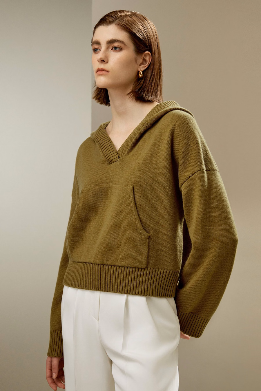 Sudadera con Capucha de Mezcla de Lana y Cachemira Cortada