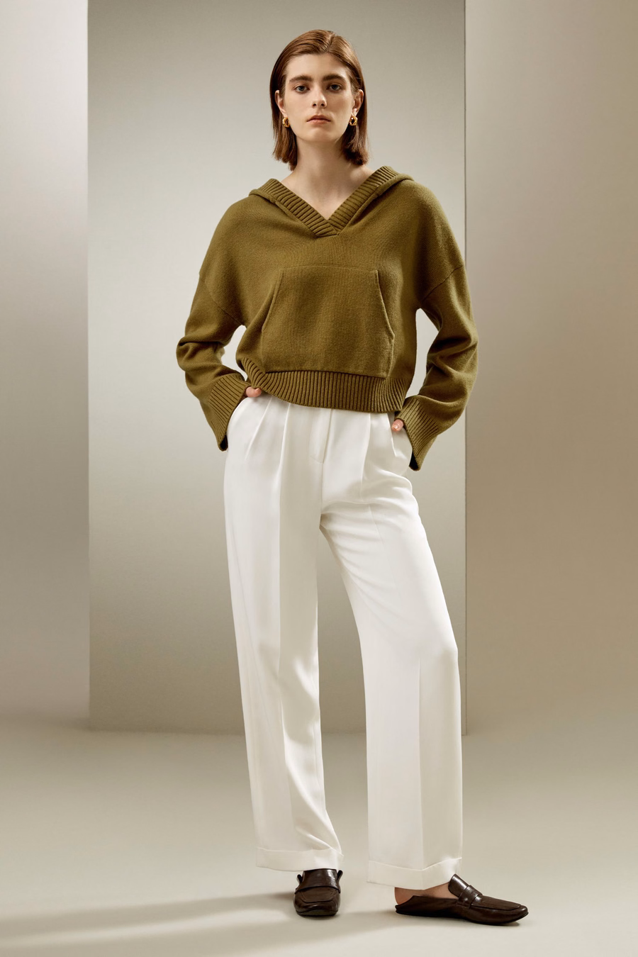 Sudadera con Capucha de Mezcla de Lana y Cachemira Cortada