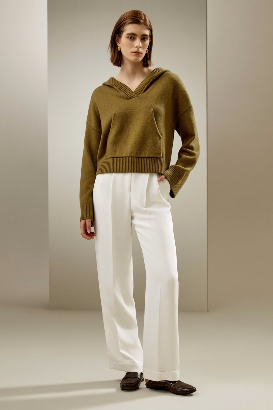 Sudadera con Capucha de Mezcla de Lana y Cachemira Cortada