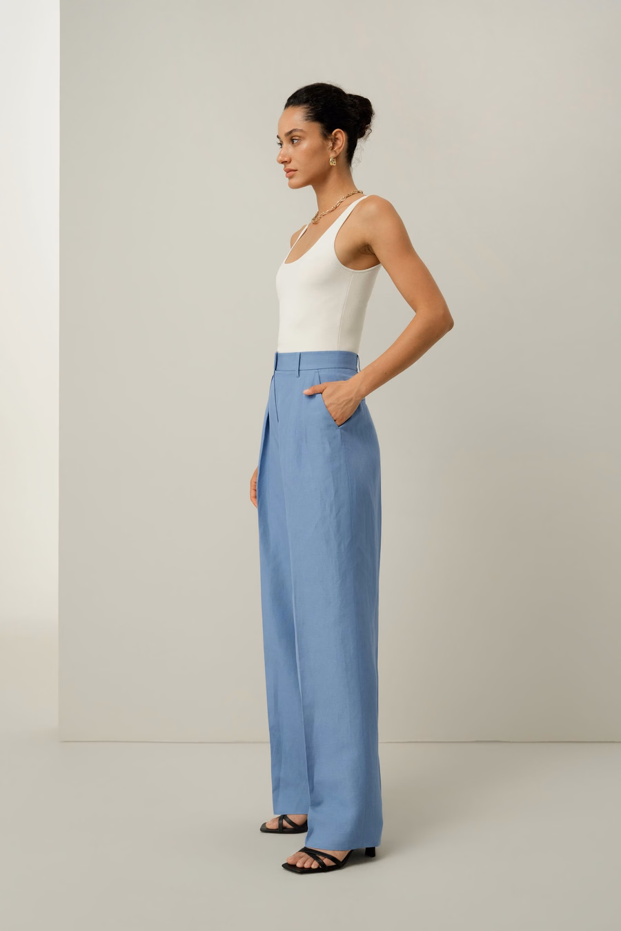 Pantalón de Pierna Ancha de Seda y Lino