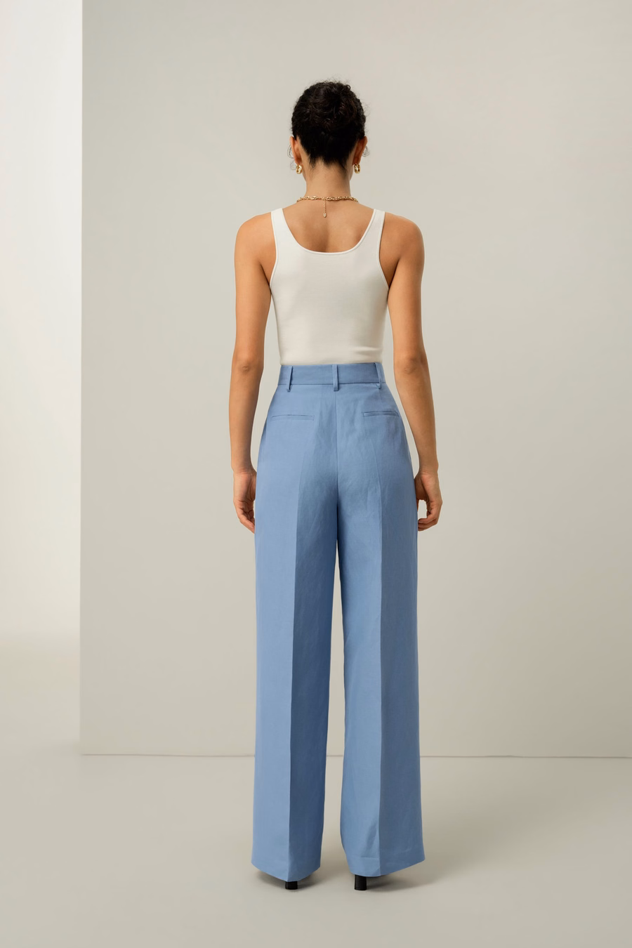 Pantalón de Pierna Ancha de Seda y Lino