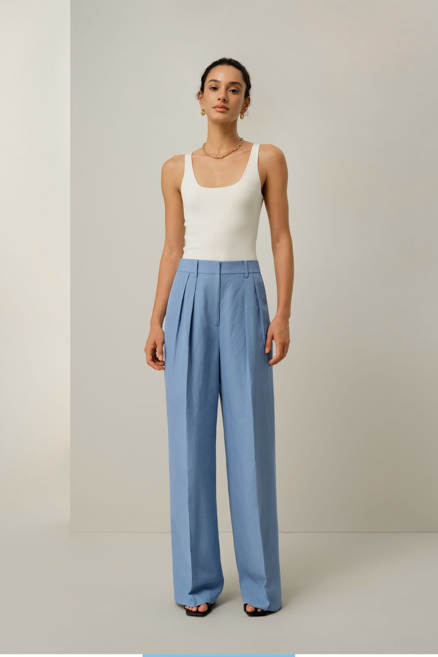 Pantalón de Pierna Ancha de Seda y Lino