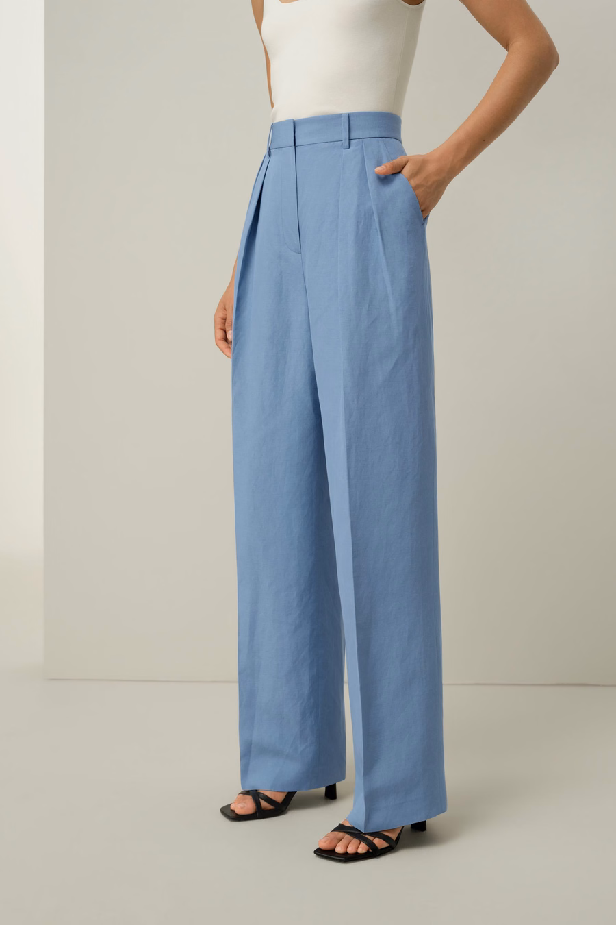 Pantalón de Pierna Ancha de Seda y Lino