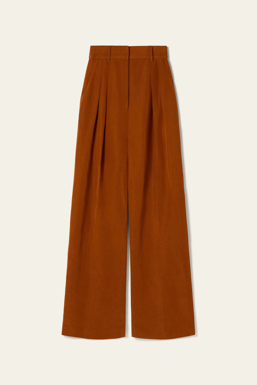Pantalones de mezcla de seda y lino con pliegues frontales