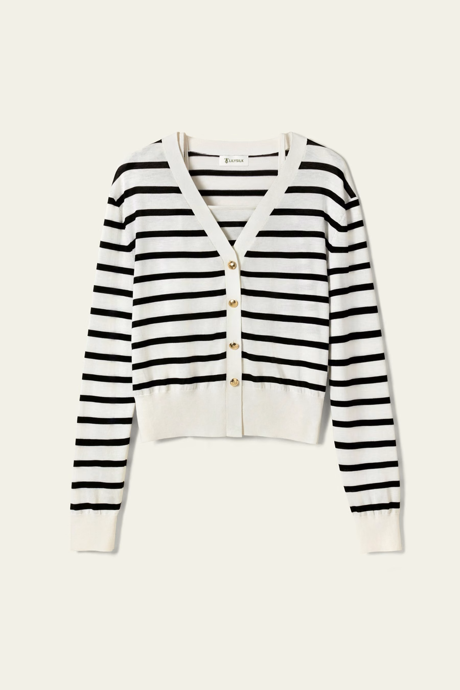 Silk-Cotton Striped Knit Cardigan Set