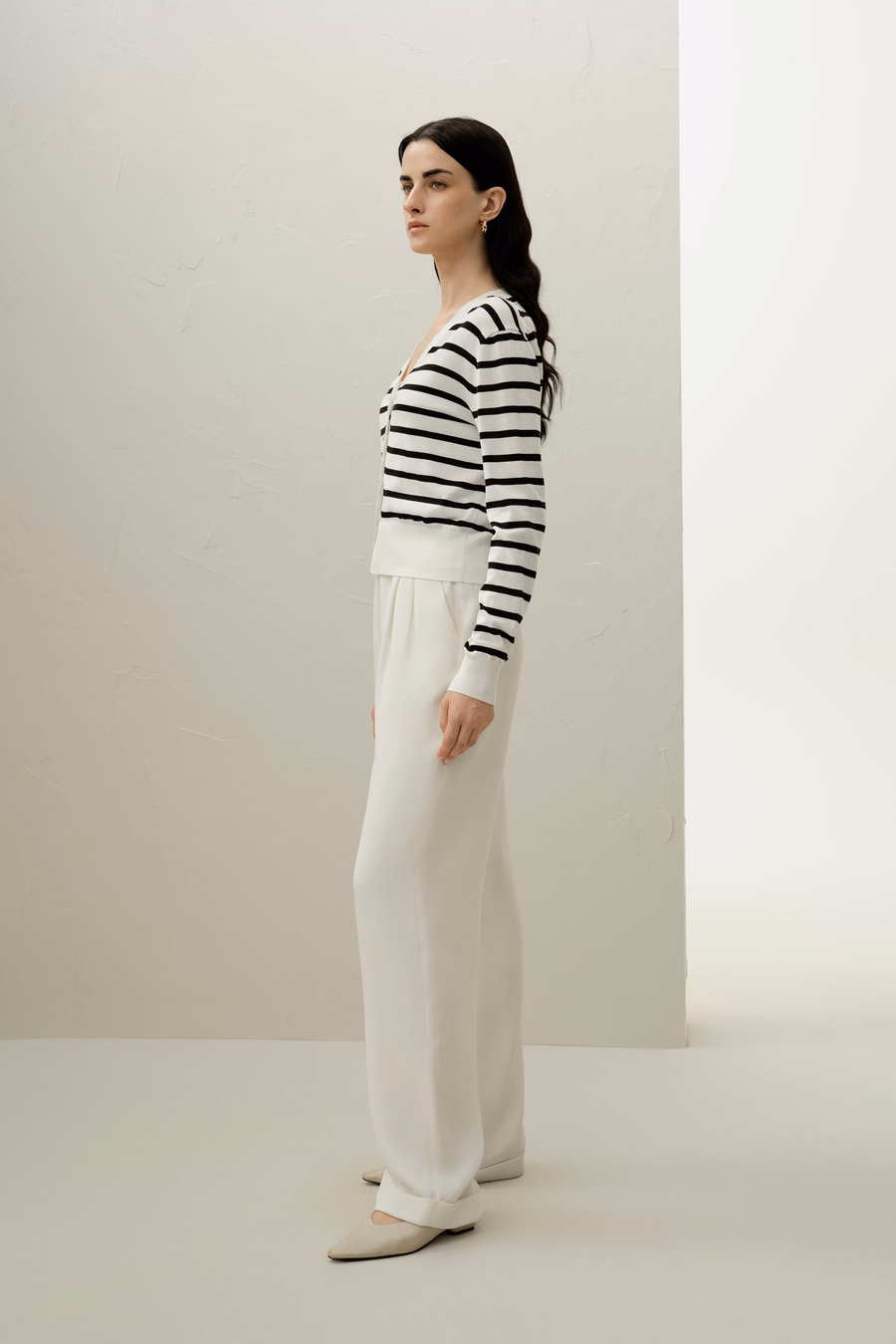 Silk-Cotton Striped Knit Cardigan Set