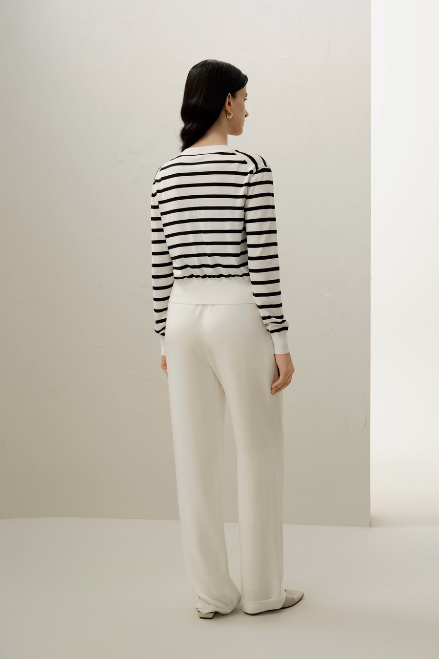Silk-Cotton Striped Knit Cardigan Set