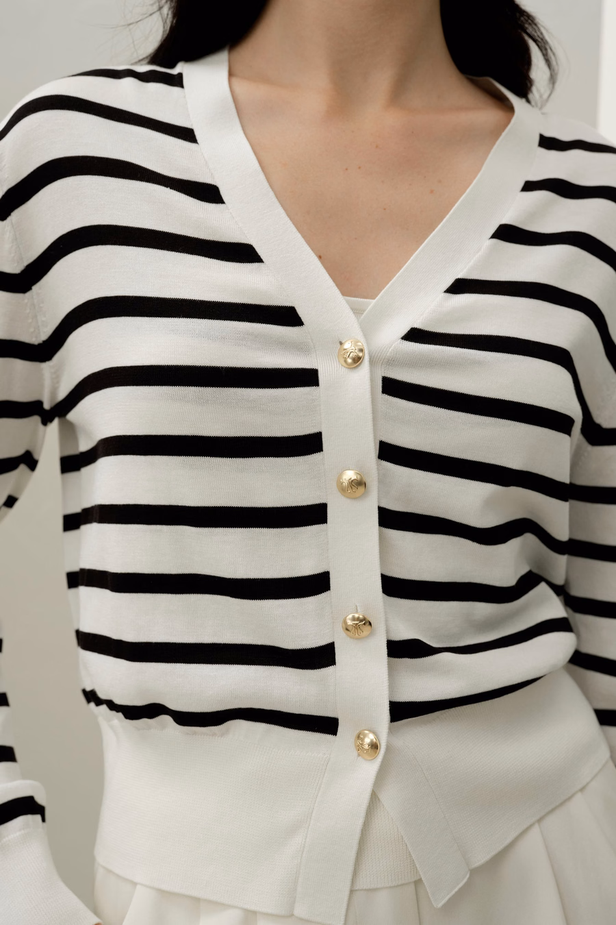 Silk-Cotton Striped Knit Cardigan Set