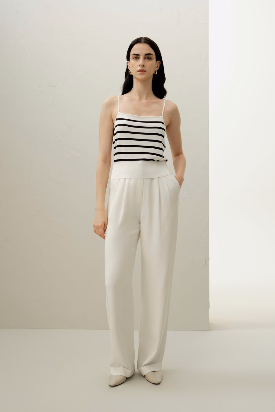 Silk-Cotton Striped Knit Cardigan Set