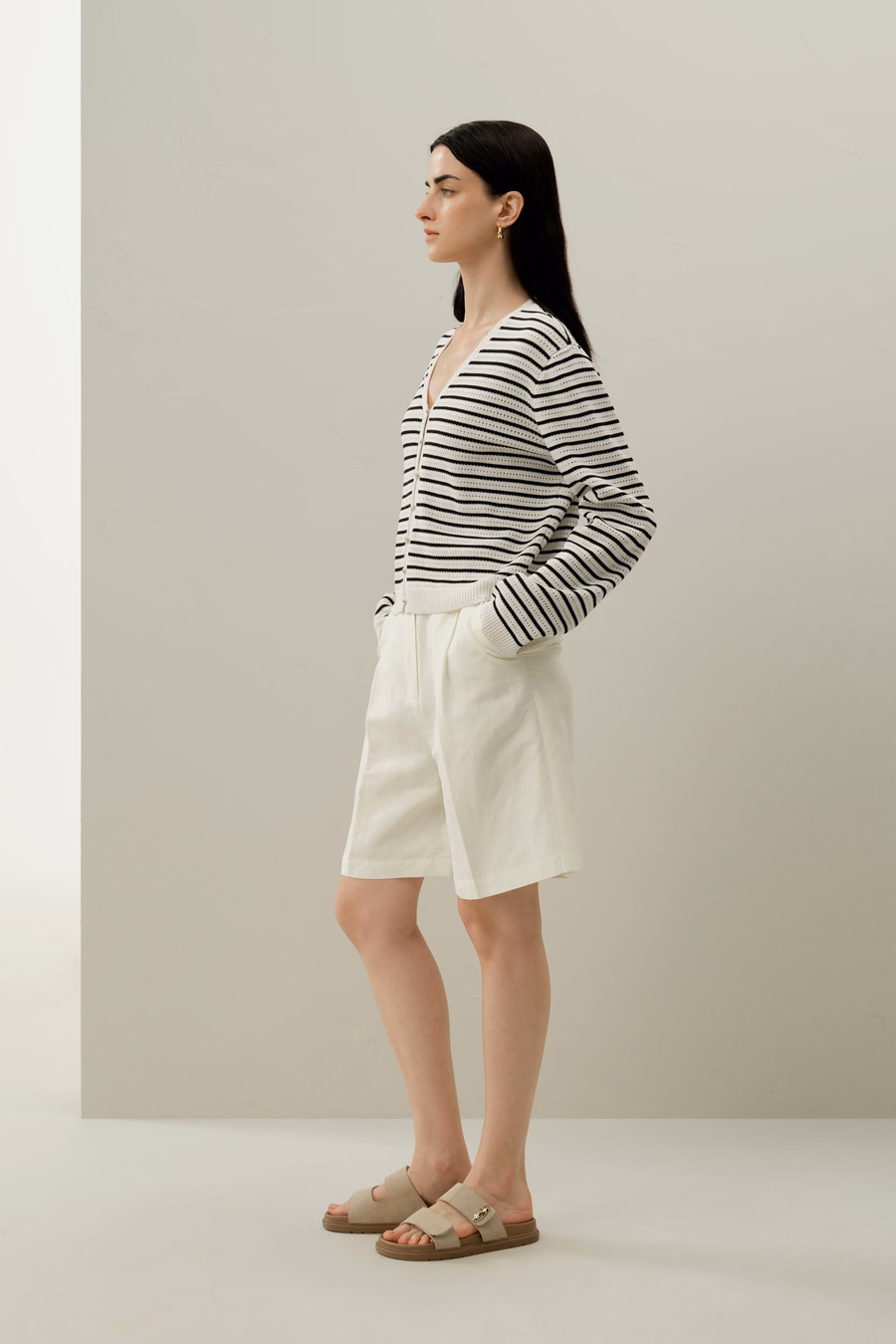 Toscana Cardigan Rayado de Punto Abierto