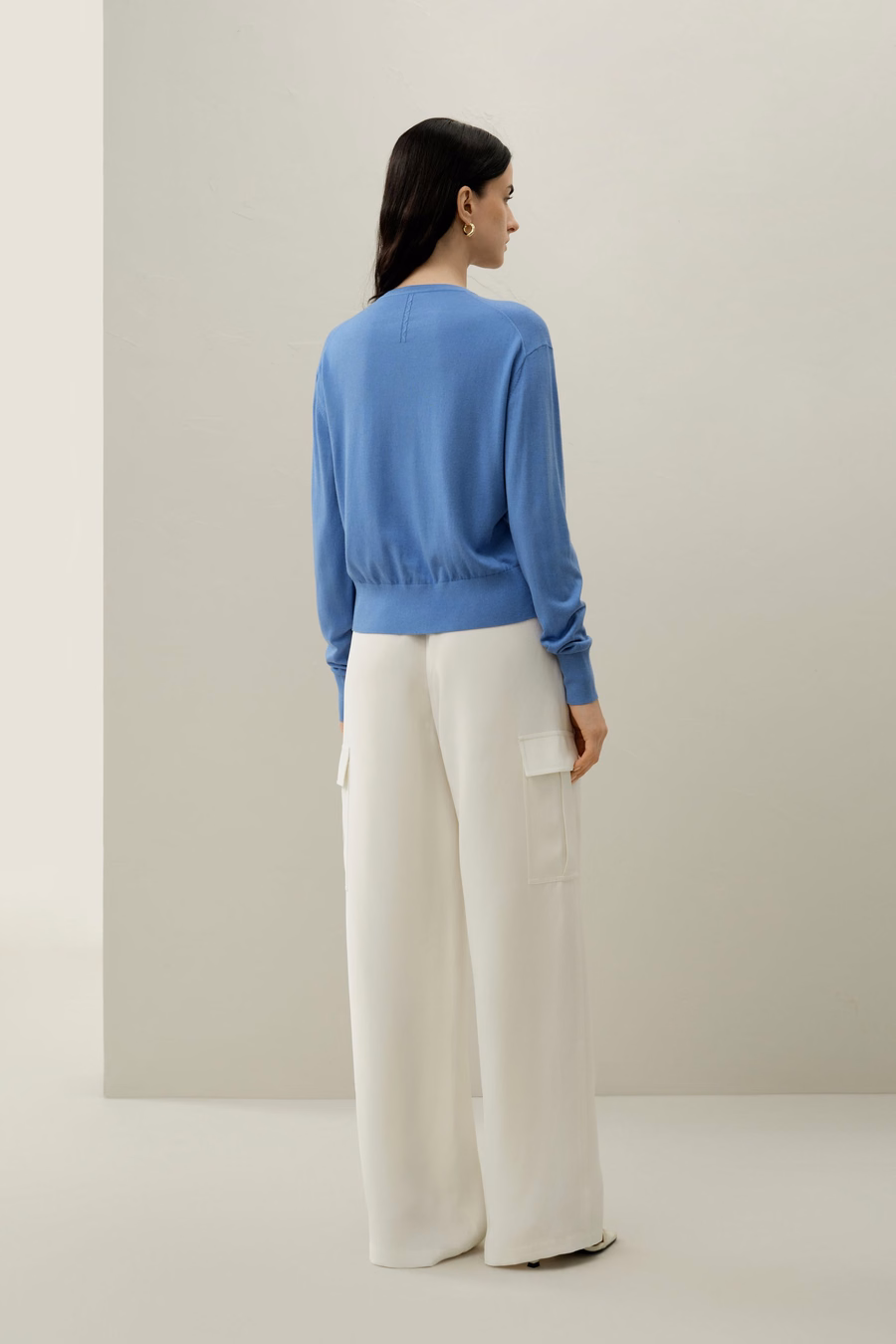 Cardigan de Seda y Cachemira de Cuello Redondo