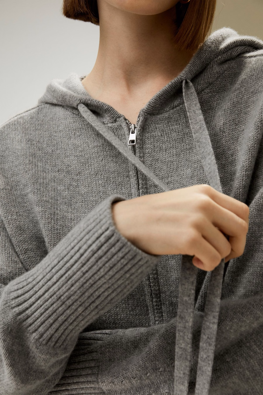 Sudadera de Lana y Cachemira con Cierre Corto