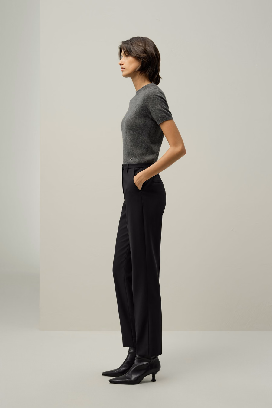 Pantalones slim fit de mezcla de seda y lana básicos