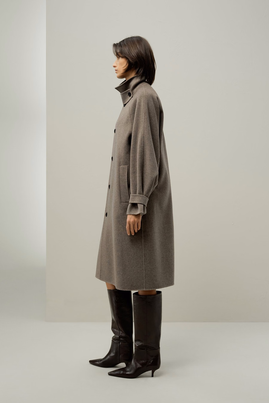 Abrigo Oversized de Mezcla de Seda y Lana de Doble Cara