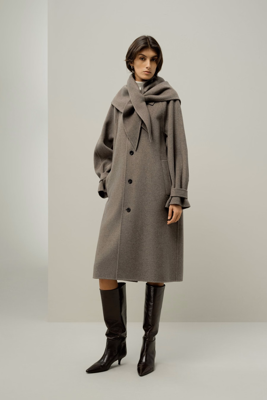 Abrigo Oversized de Mezcla de Seda y Lana de Doble Cara