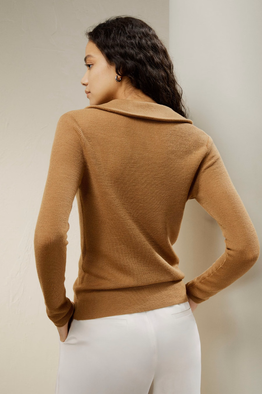 Suéter de merino ultra-fino con media cremallera Gaia