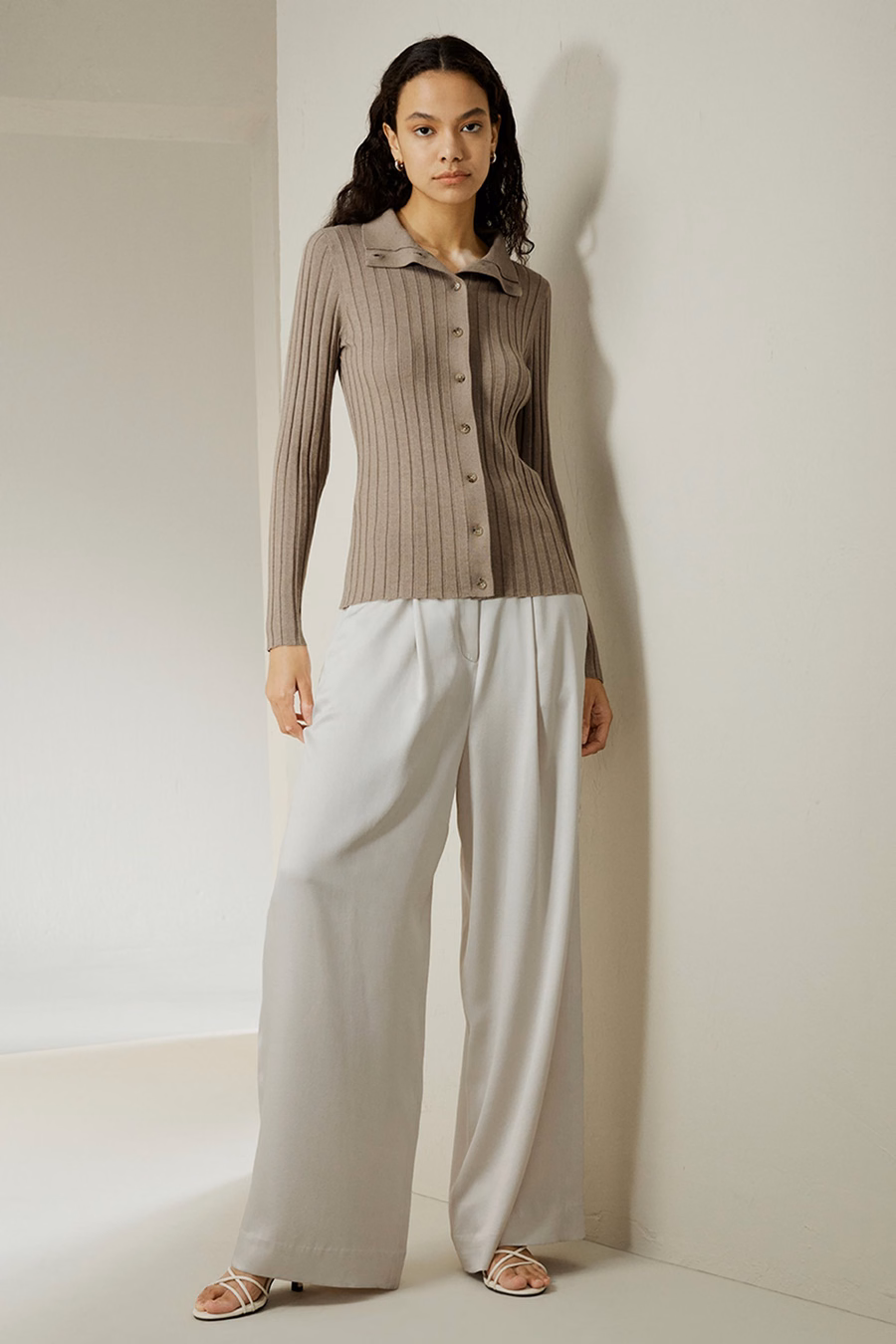 Cardigan de mezcla de seda y cachemira con canalé