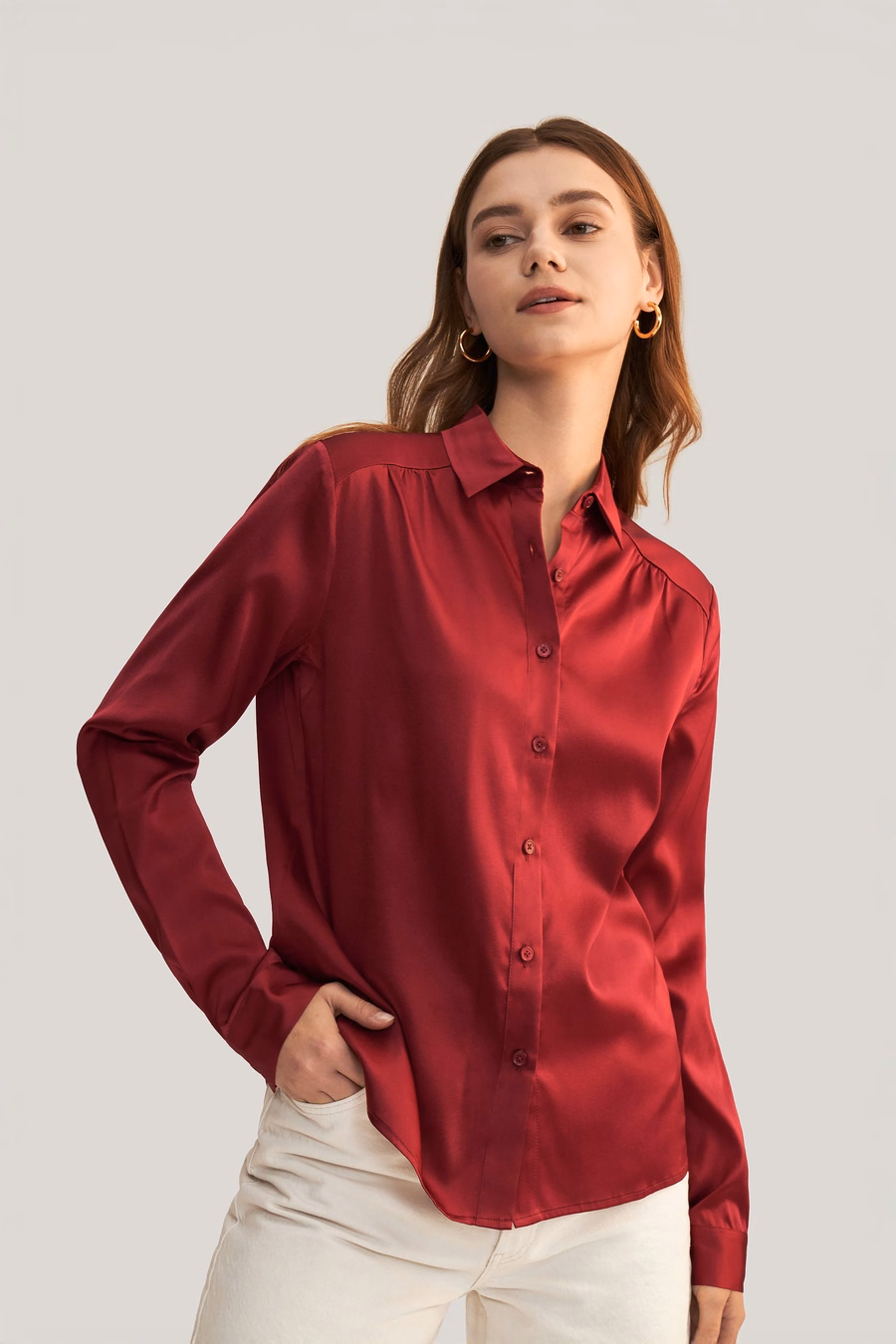 Blusa de Seda con Mangas Largas y Cuello