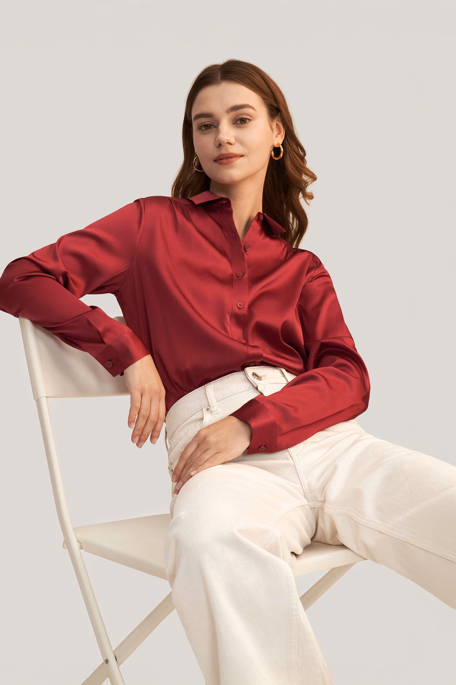 Blusa de Seda con Mangas Largas y Cuello