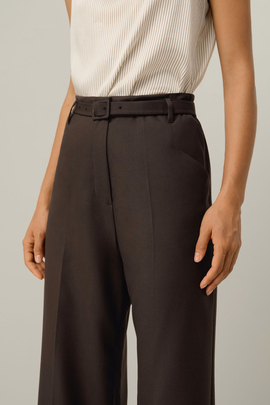 Pantalón de lana de seda de cintura alta y pernera ancha