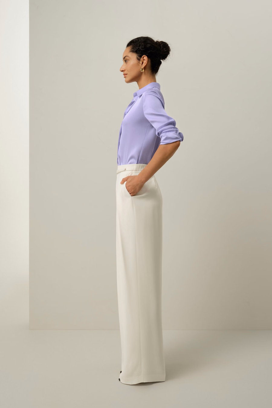 Pantalones de pierna ancha de seda pesada