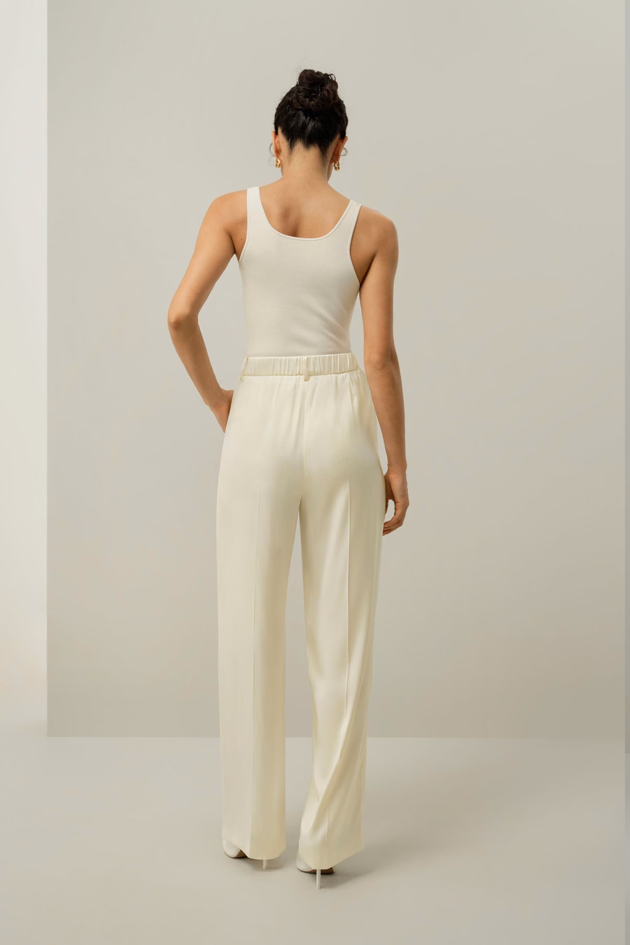 Pantalón recto de charmeuse de doble cara
