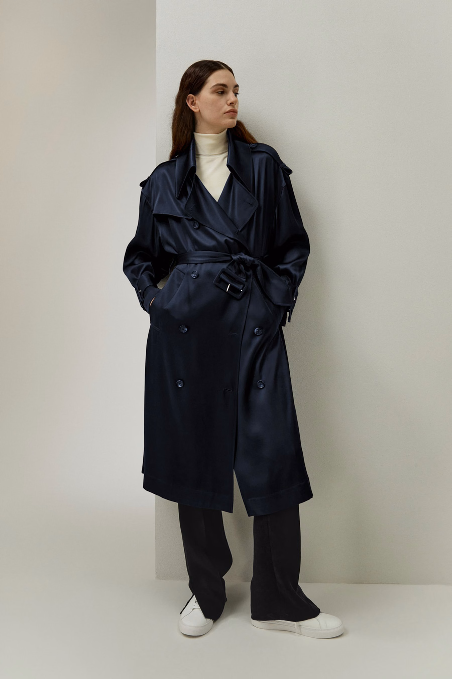Trench oversized de seda