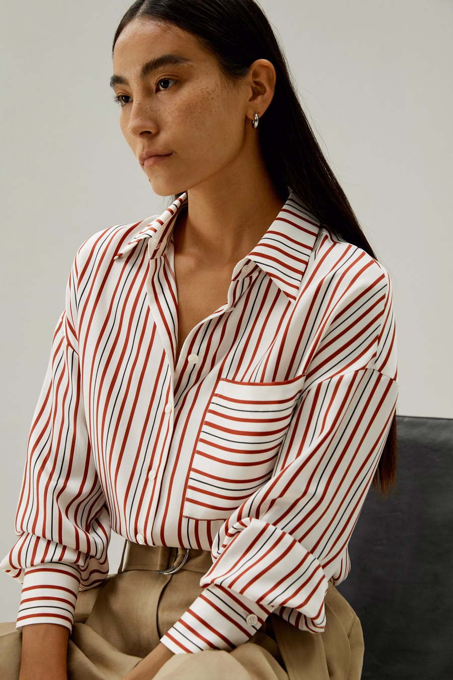 Camisa de seda de ikat de rayas oversized