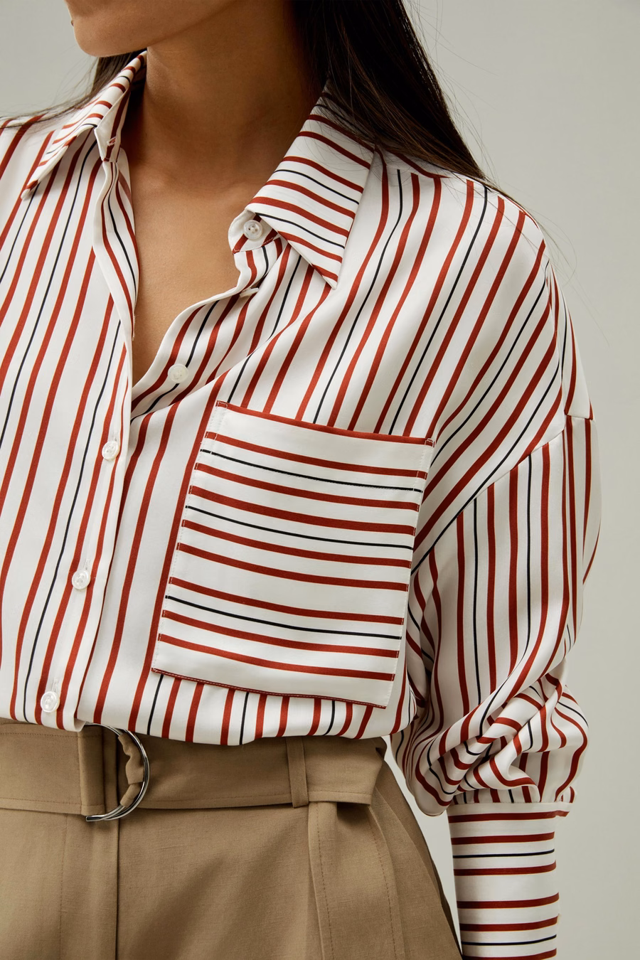 Camisa de seda de ikat de rayas oversized