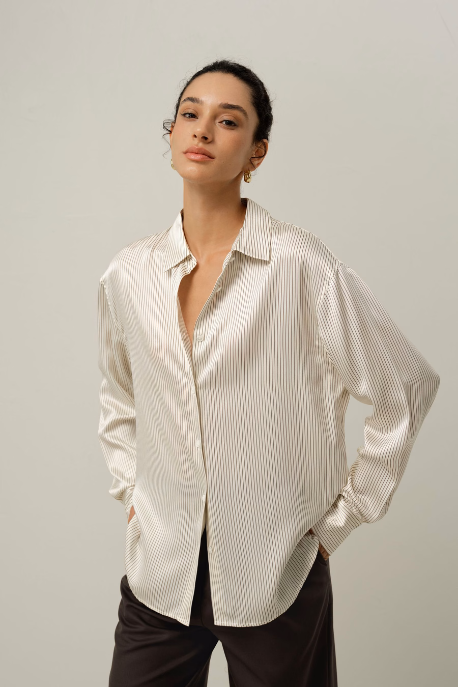 Camisa de seda charmeuse con rayas