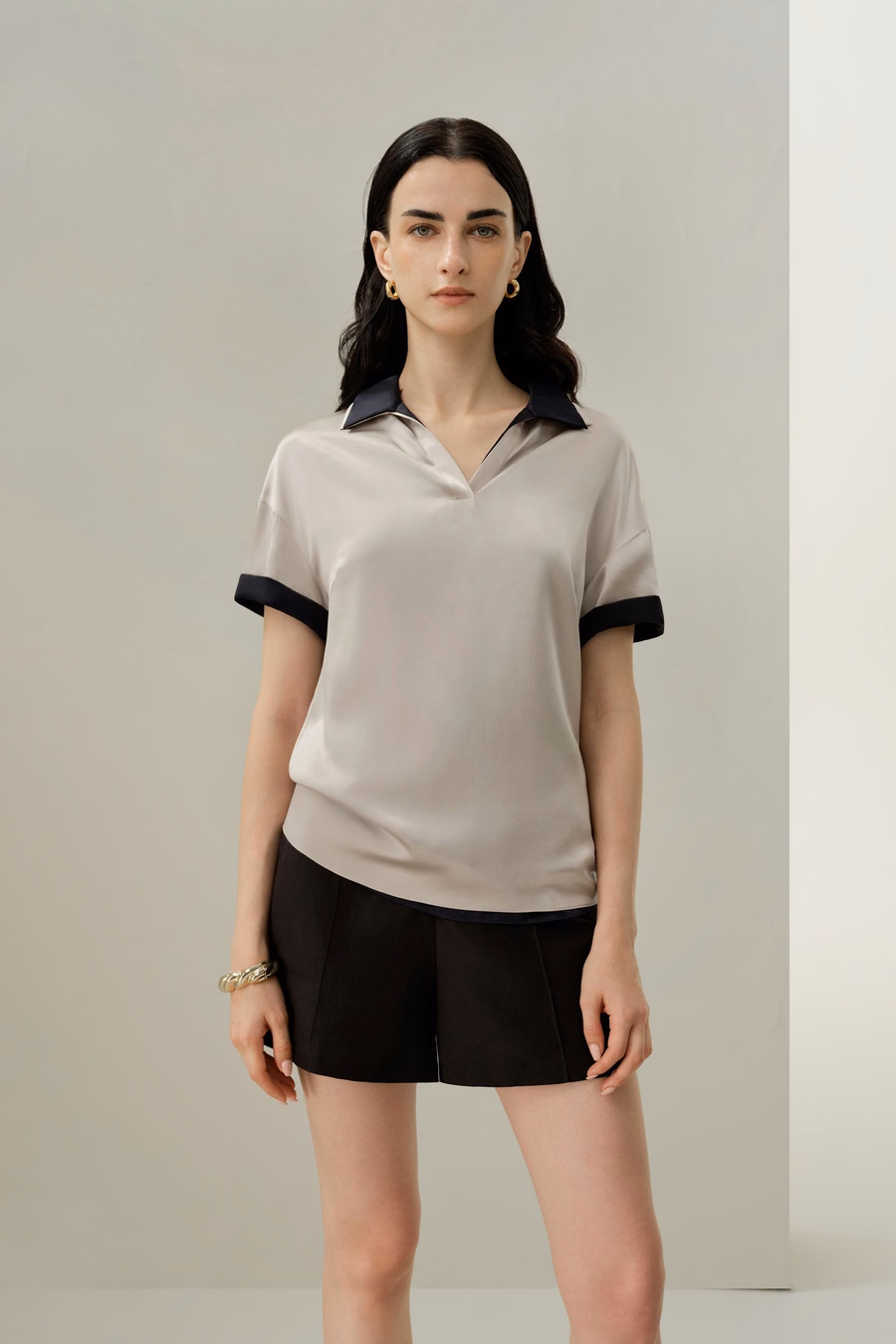Top Tipo Polo de Seda Charmeuse Lavable