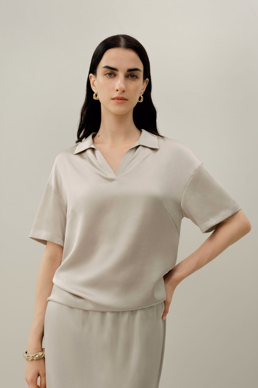 Top Tipo Polo de Seda Charmeuse Lavable