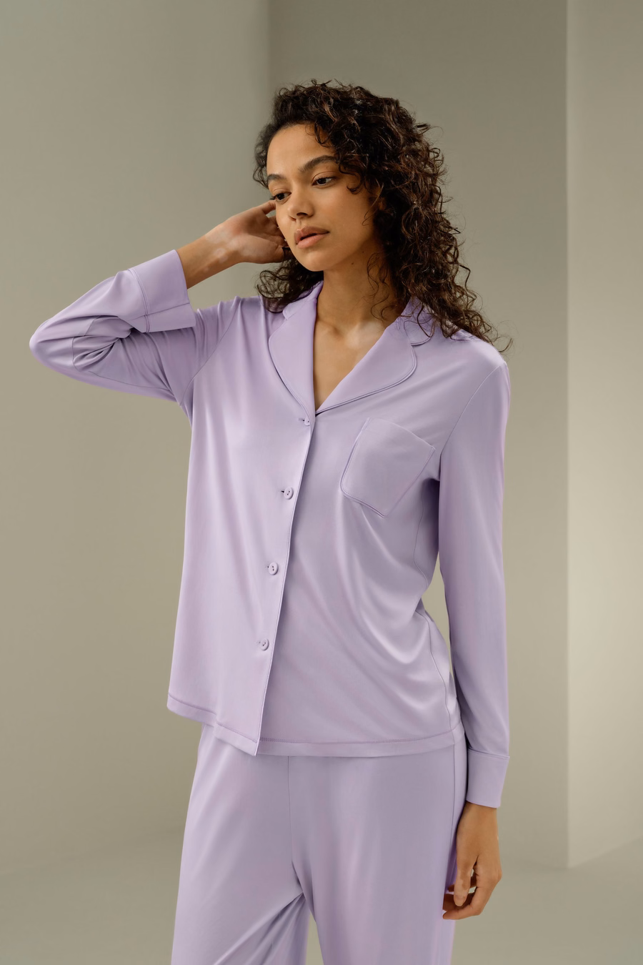 Conjunto clásico de pijama de seda Jersey