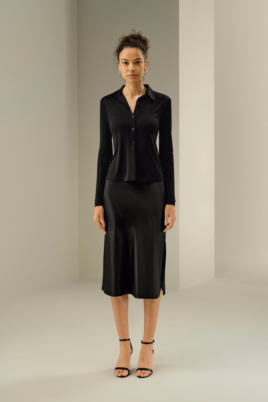 Camisa de Jersey de Seda Slim Básica