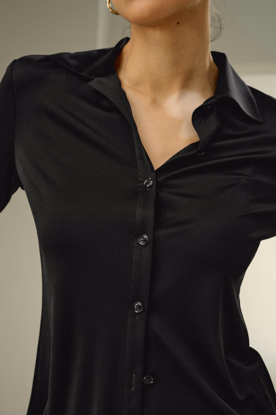 Camisa de Jersey de Seda Slim Básica