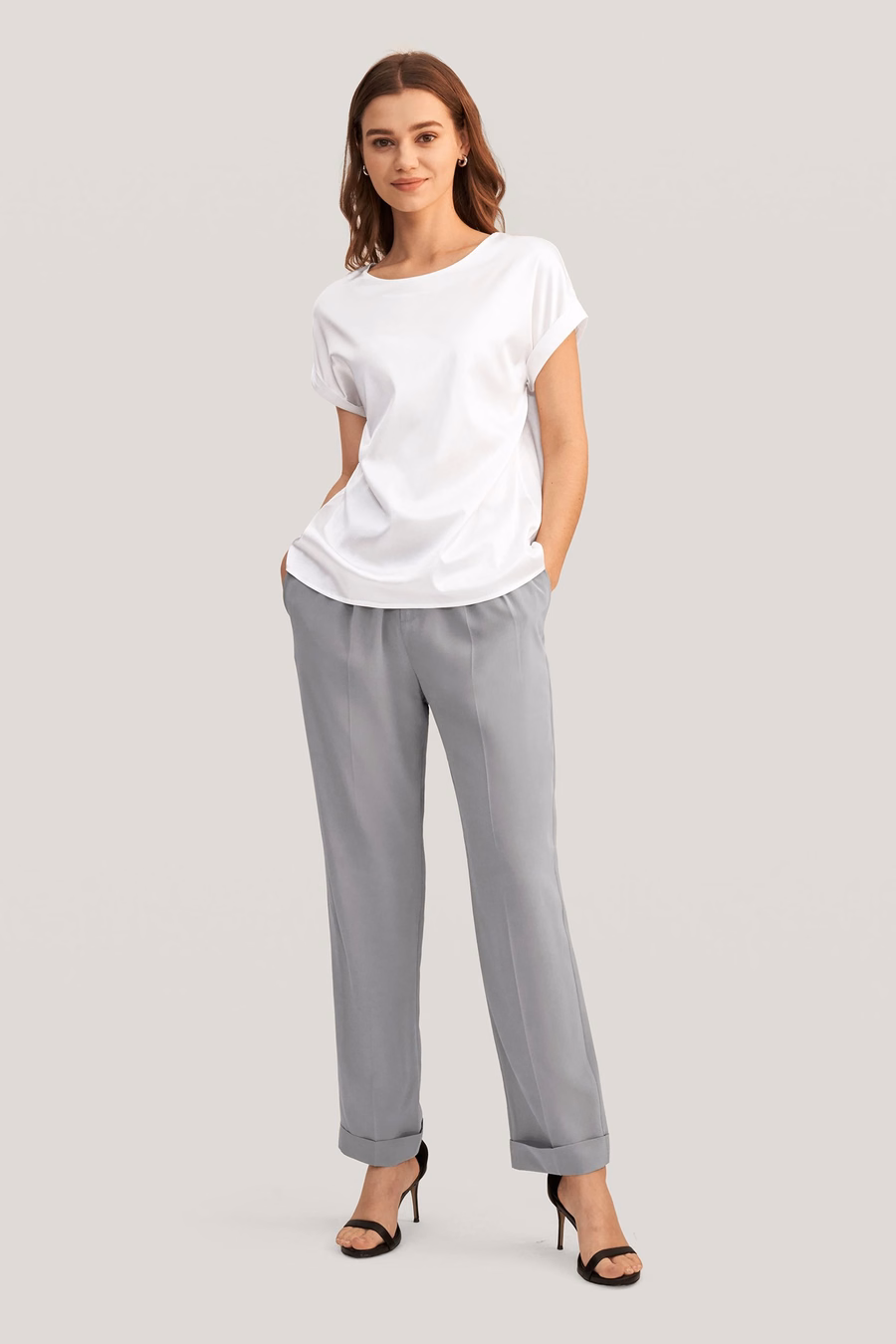 Pantalones de Seda Ajustados y Con Forma