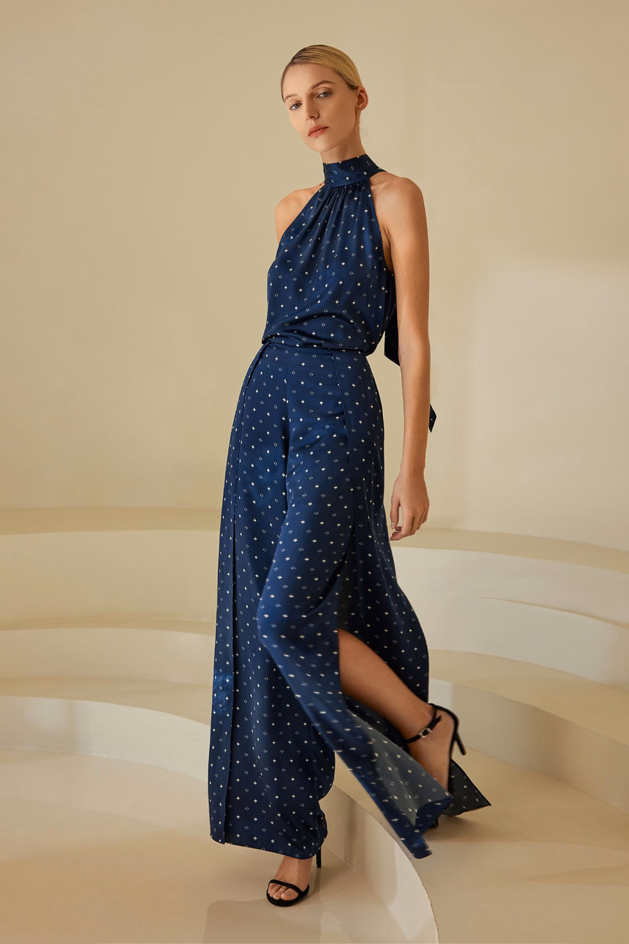 Pantalones de seda ginkgo de pierna ancha