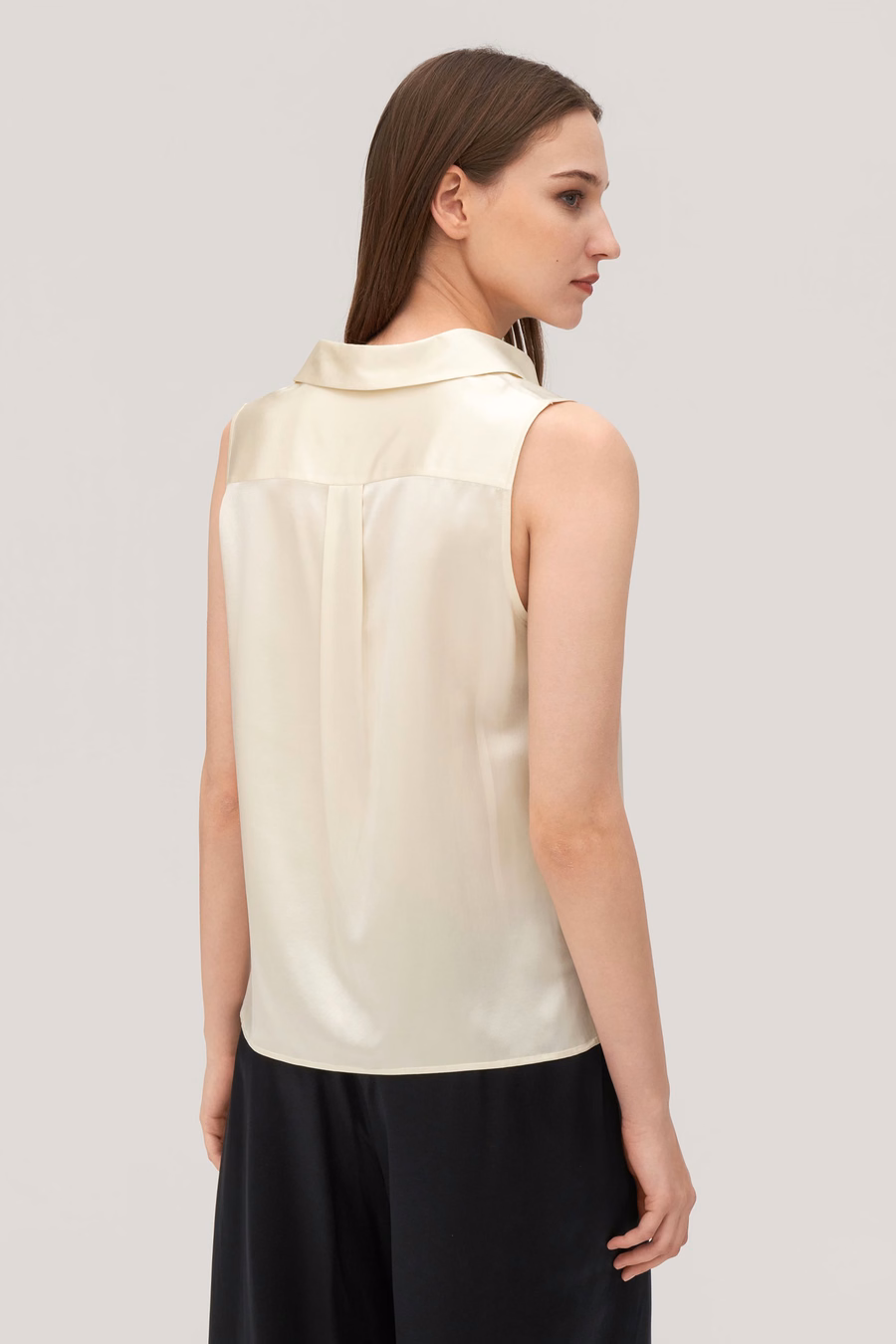 Camisa de Seda Viscosa sin Mangas en V para Mujeres