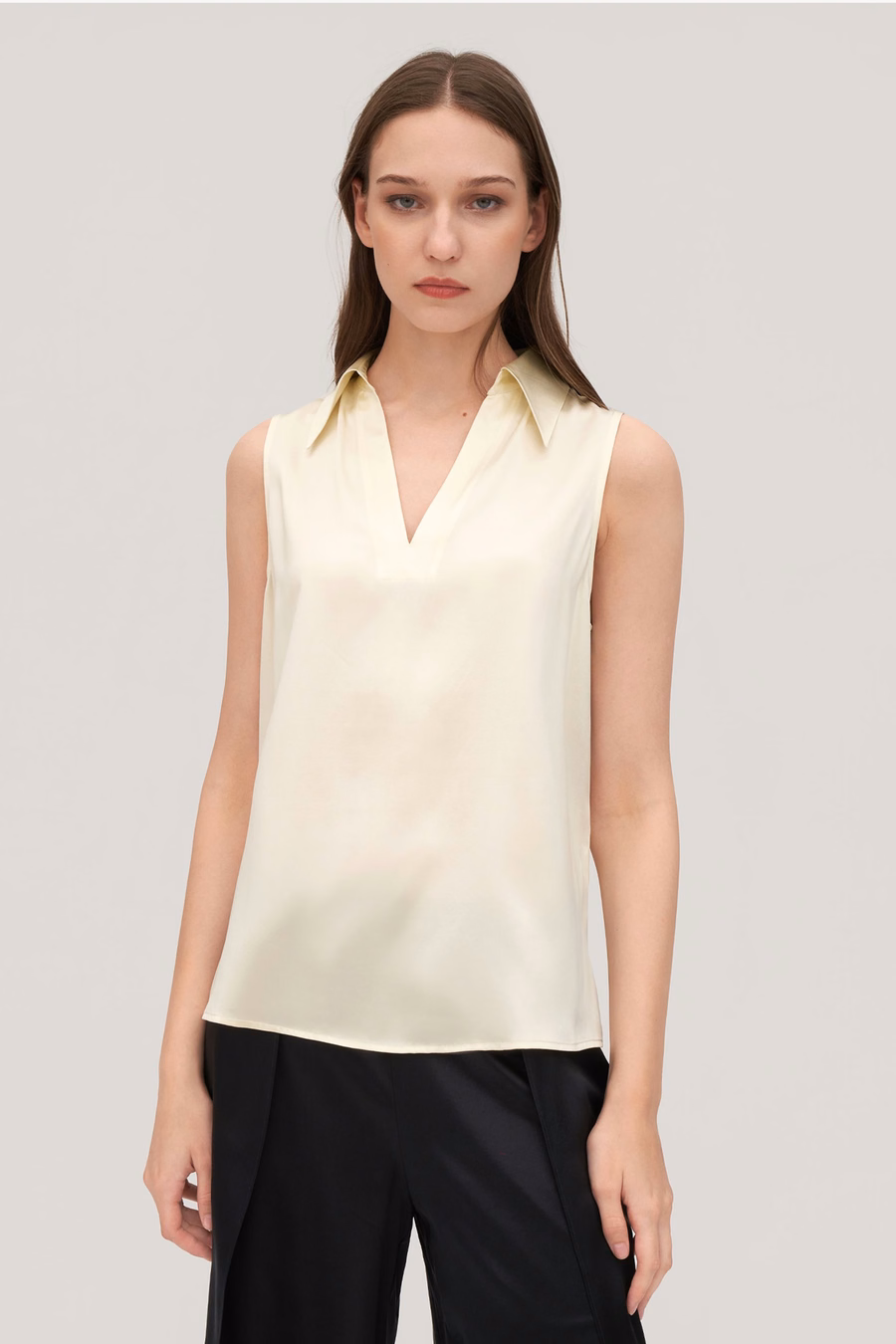 Camisa de Seda Viscosa sin Mangas en V para Mujeres