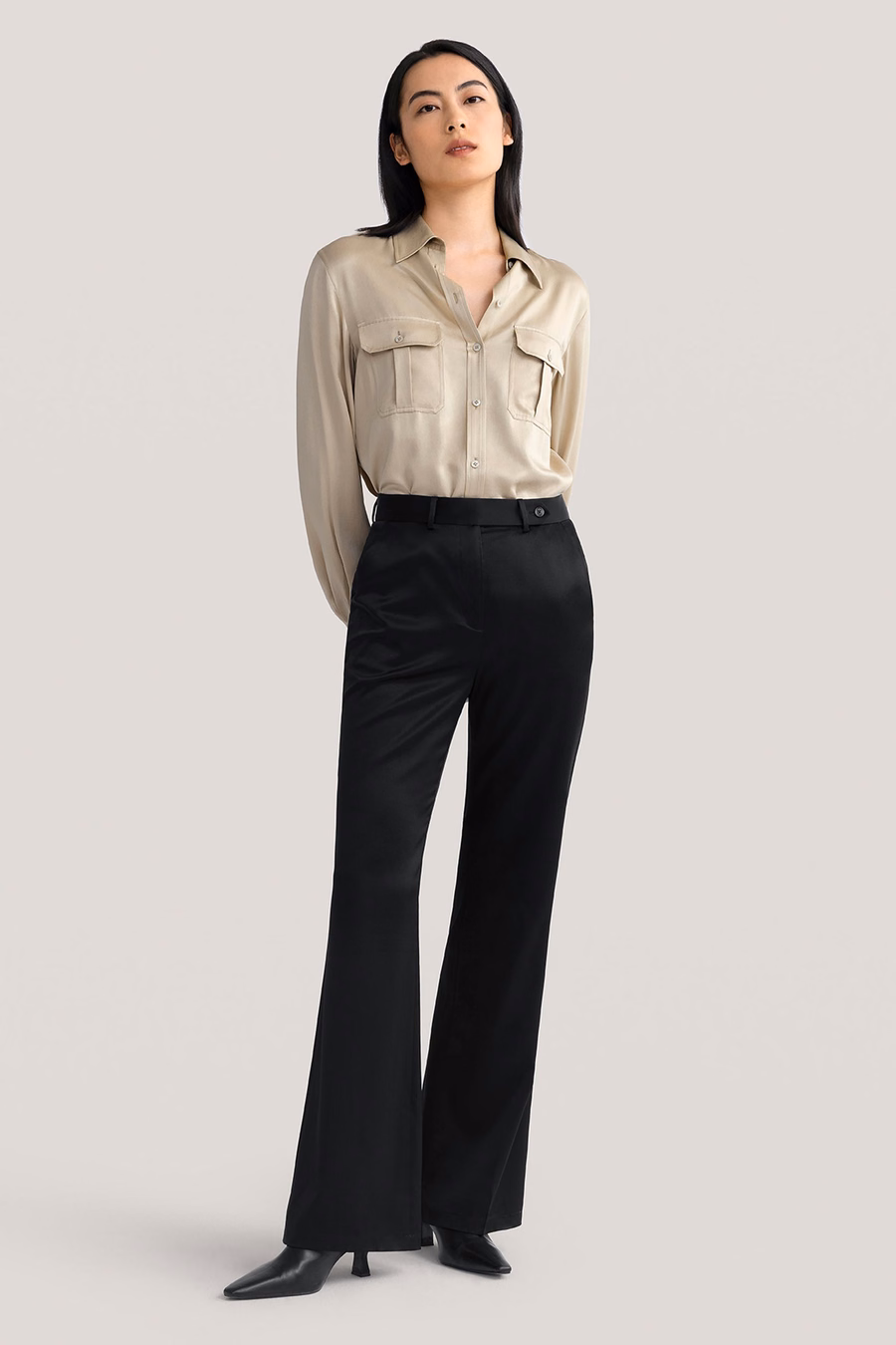 Camisa de seda lavada con epaulettes