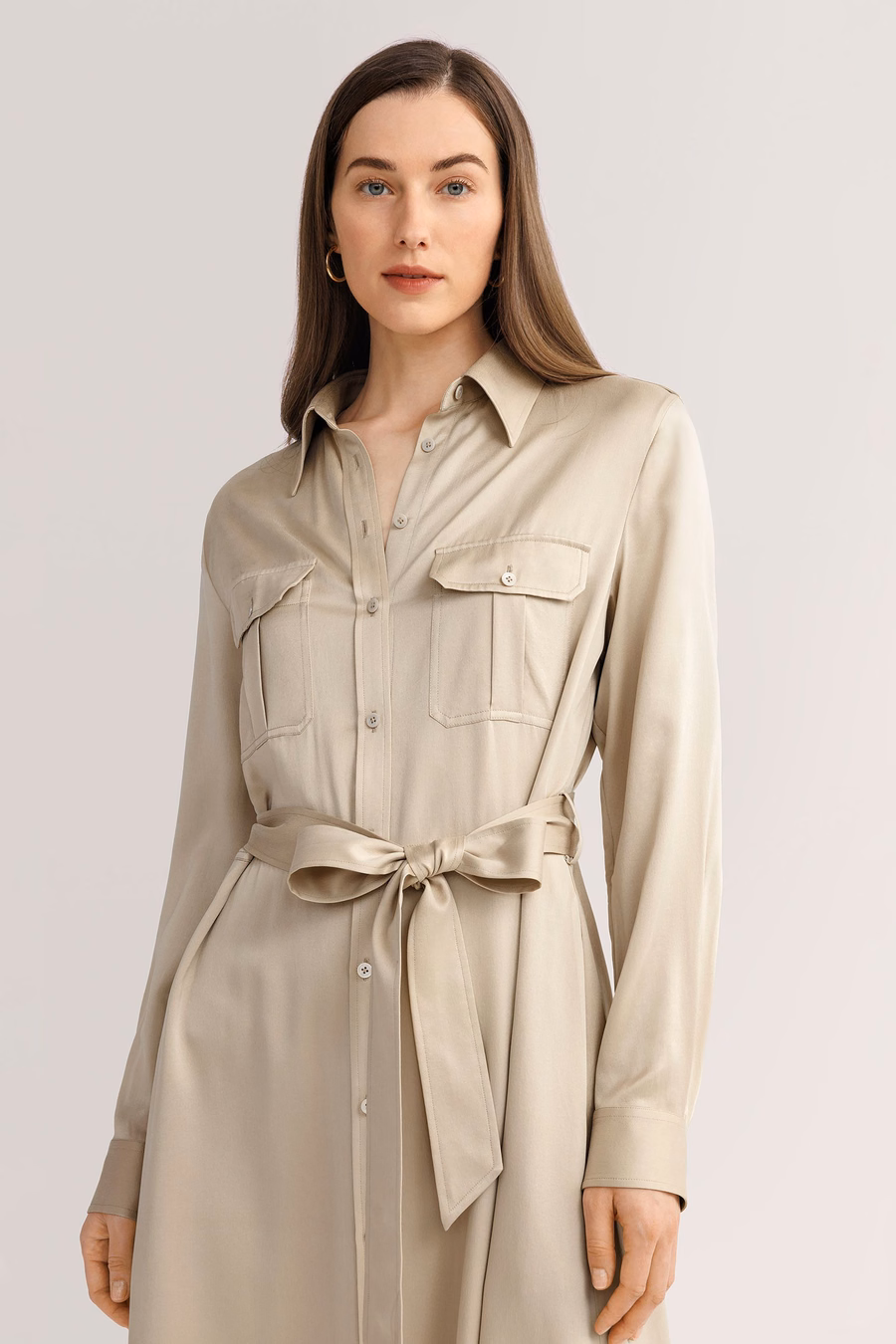 Vestido Trench de Bolsillo Lavado a la Arena