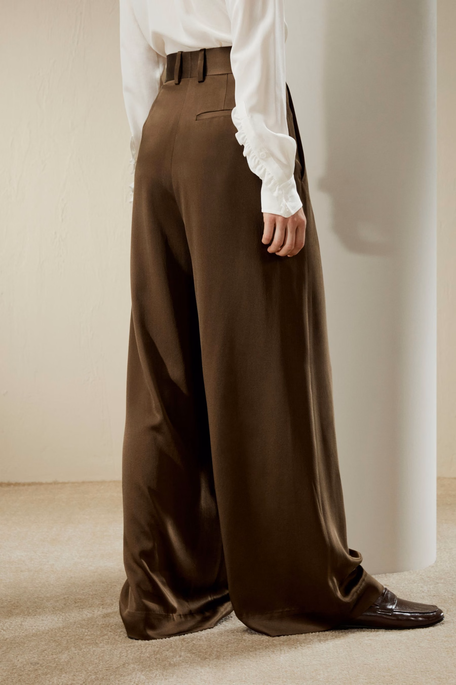 Pantalones de Seda Densa de Pierna Ancha de Cintura Alta