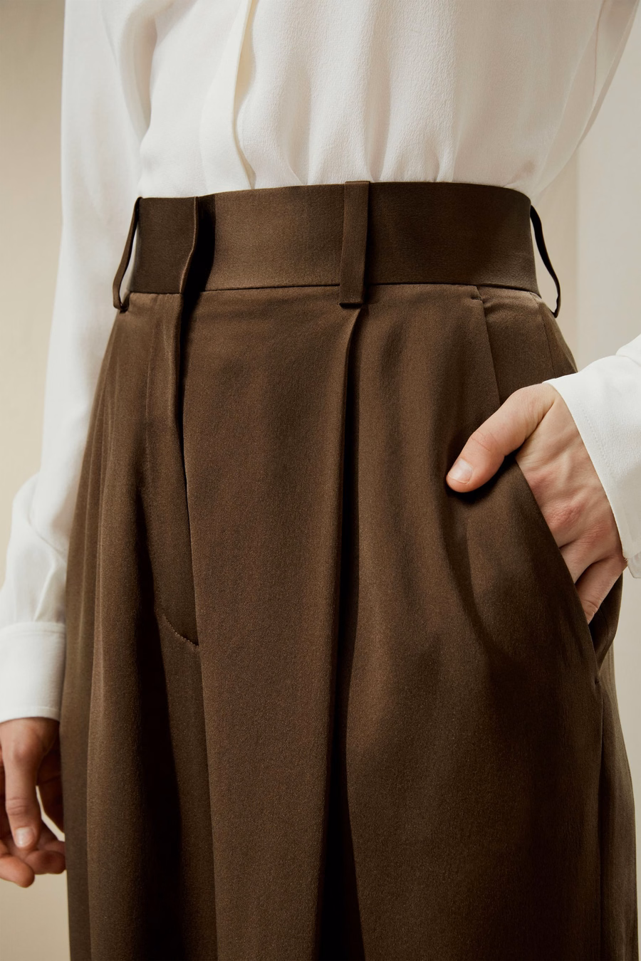 Pantalones de Seda Densa de Pierna Ancha de Cintura Alta
