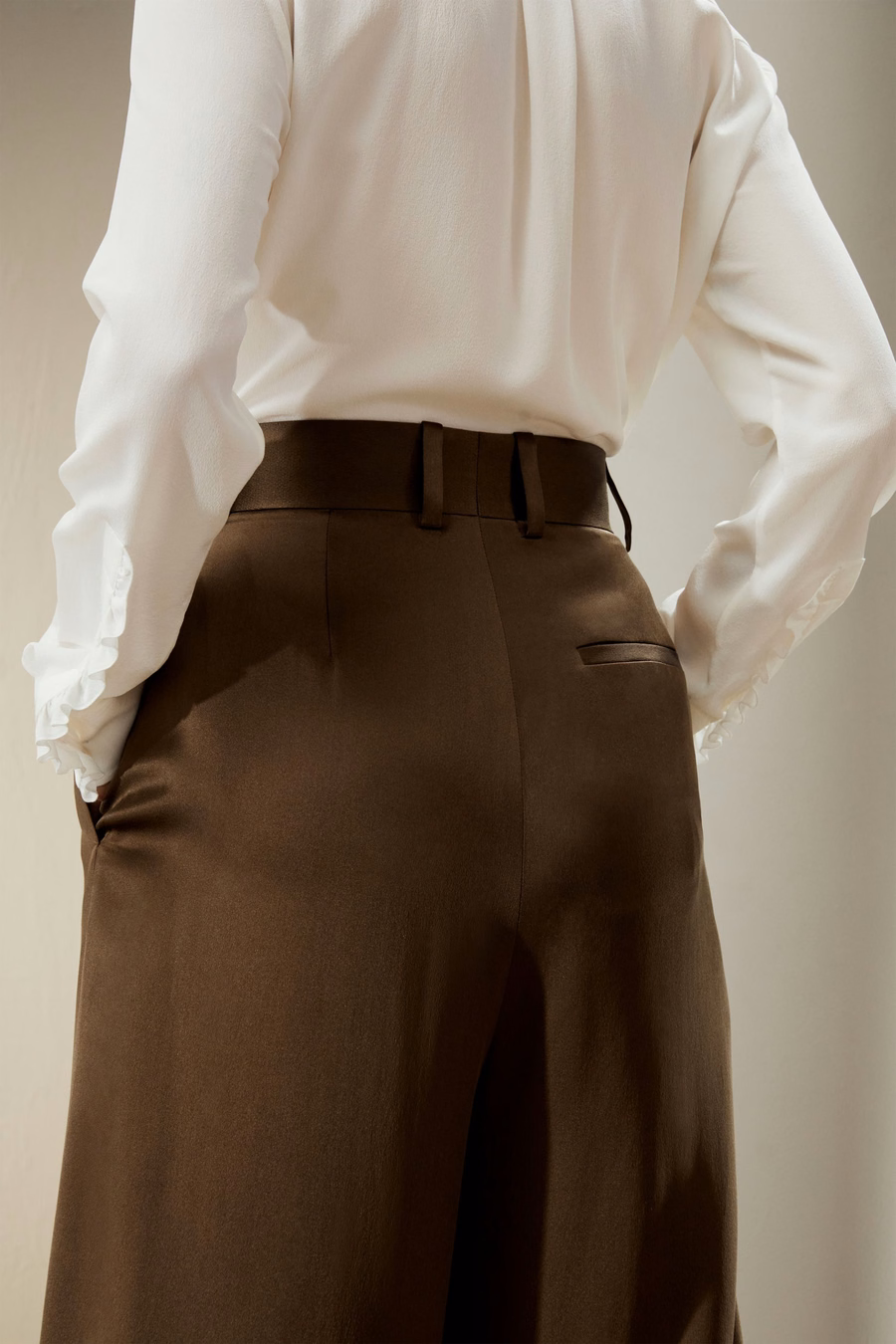 Pantalones de Seda Densa de Pierna Ancha de Cintura Alta